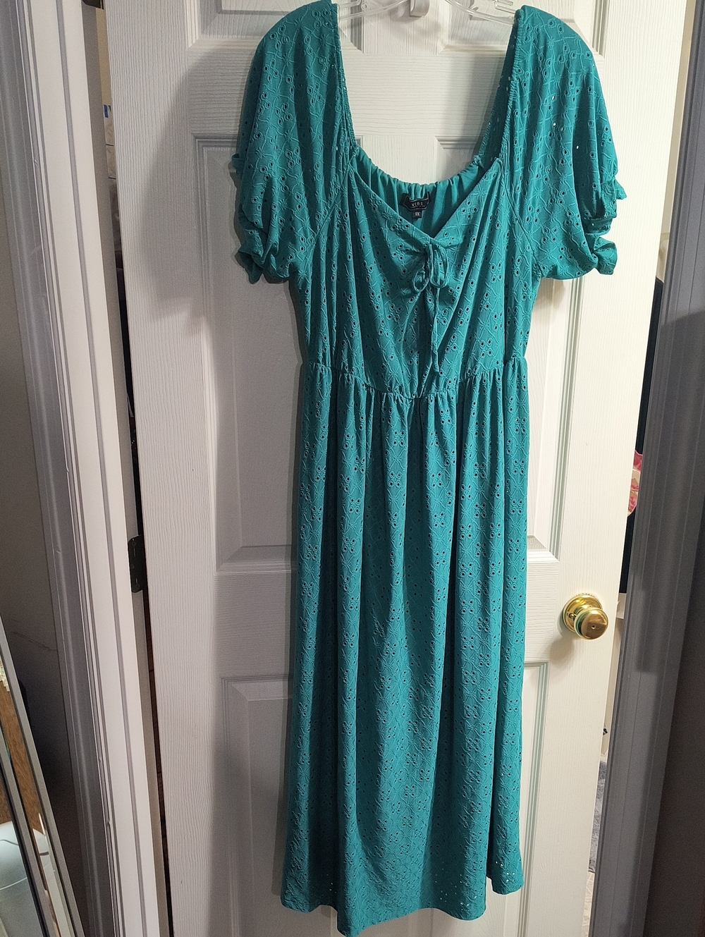 Beautiful Vibe Teal Eyelet Tie-Front Maxi Dress